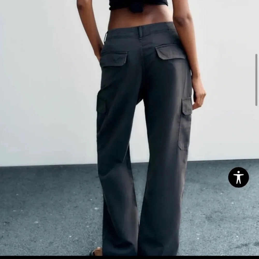 Zara Women's Cargo Straight‎ Leg Pants in Ink Blue